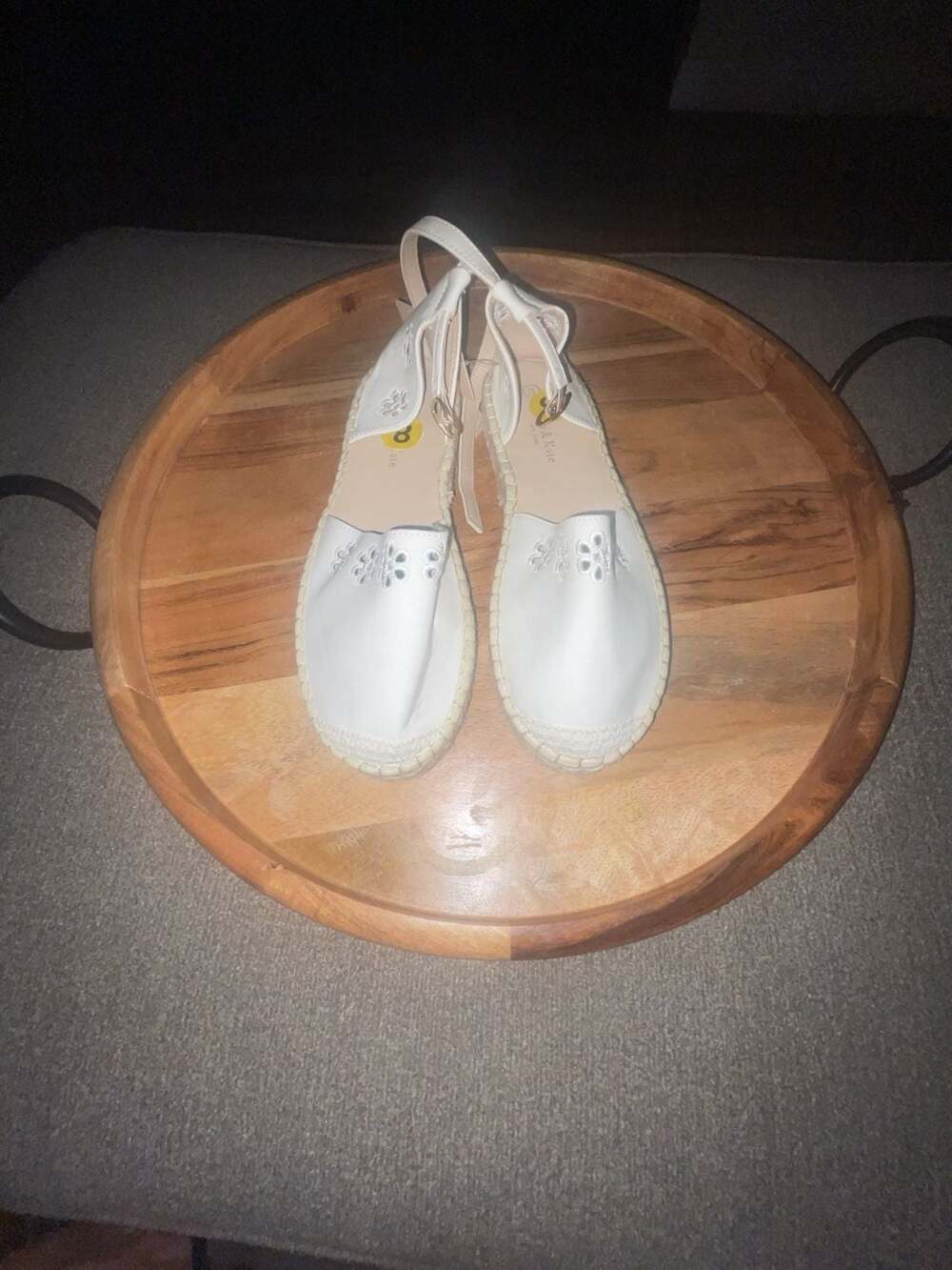 Olivia & Kate White Embroidered Cutout Ankle Strap Espadrille Flats